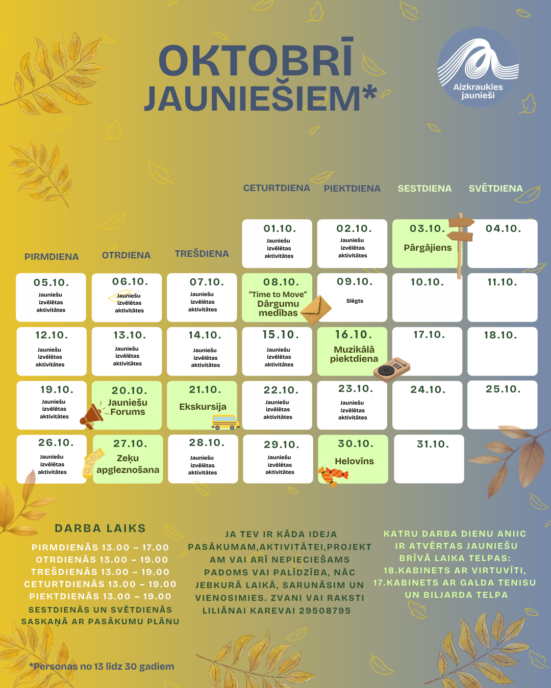 Oktobra aktivitātes jauniešiem!